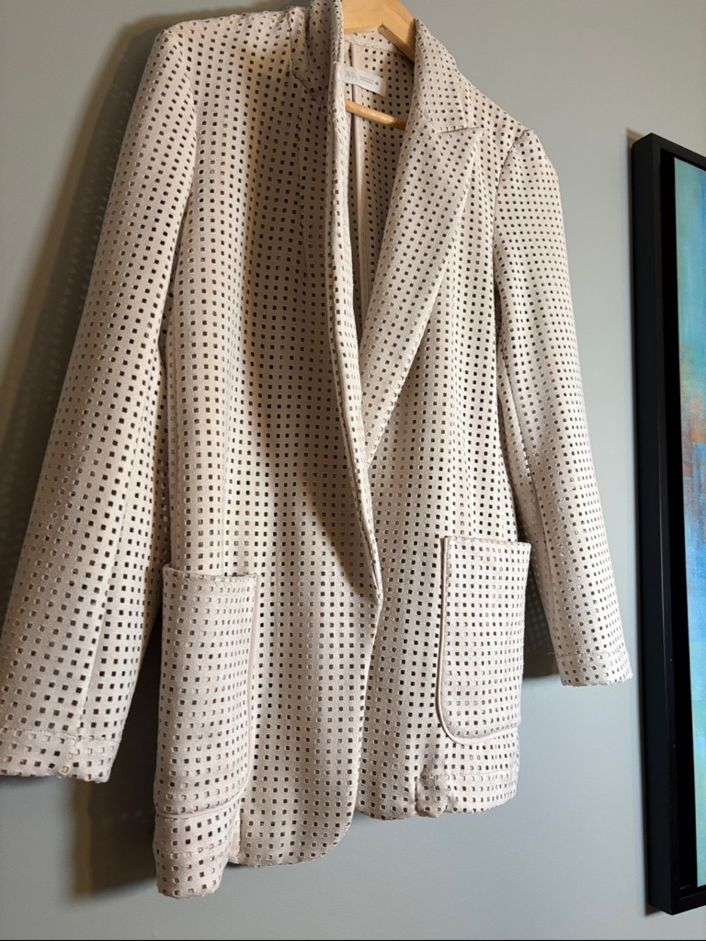 Zara Perforated Cream Blazer Jacket